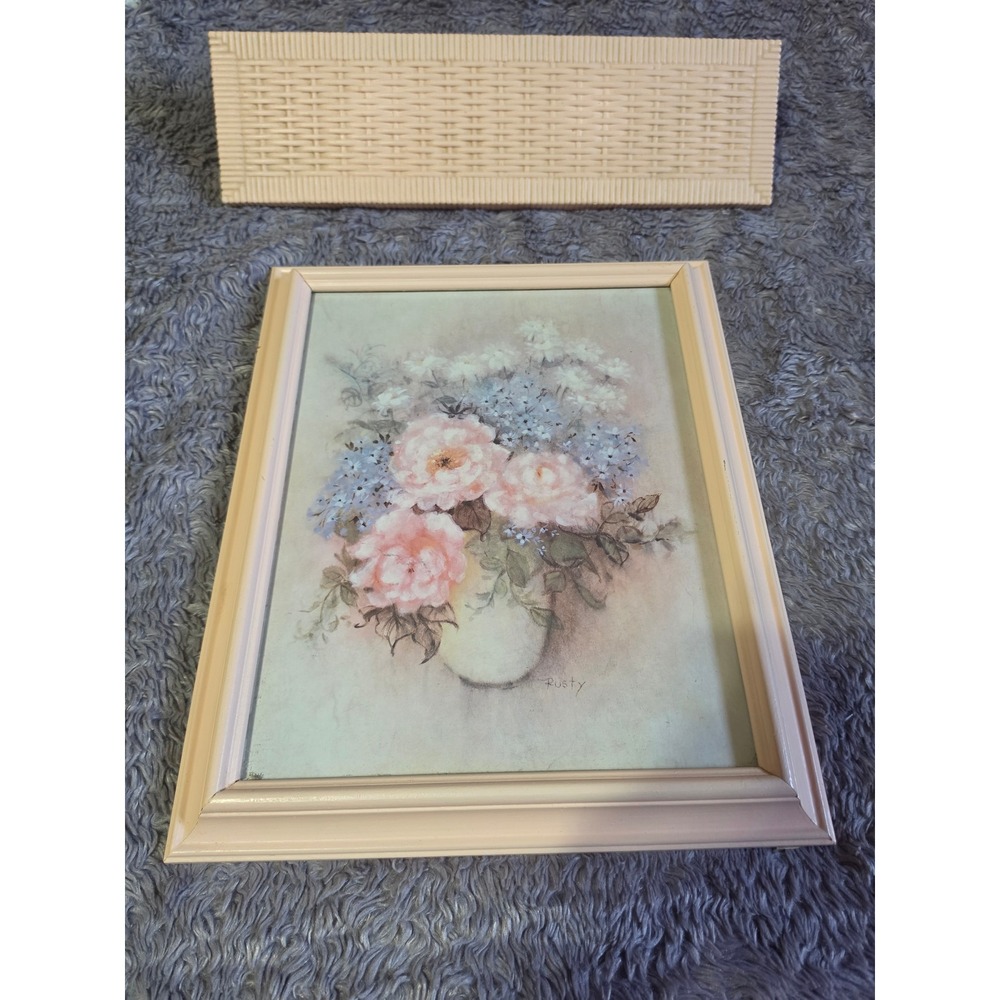 Vtg 1979 Homco Syroco Floral Art Print Rusty 3528 pink Burwood shelf Decor